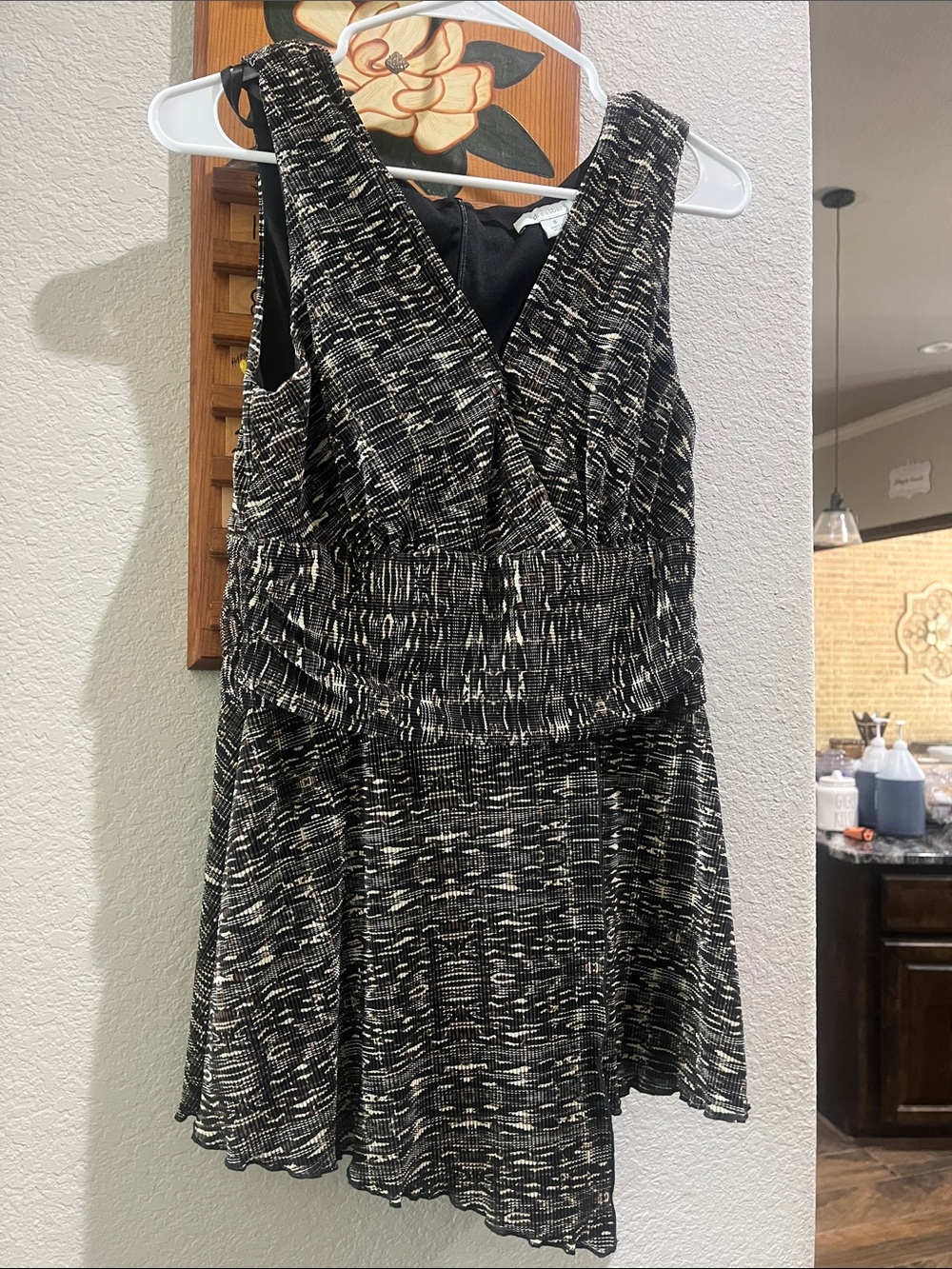 Dress Barn Black and Cream Textured V-Neck Skater Dress